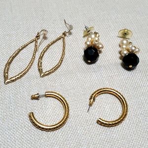3 sets of Earrings 2 Dangle 1 Gold Tone Hoops